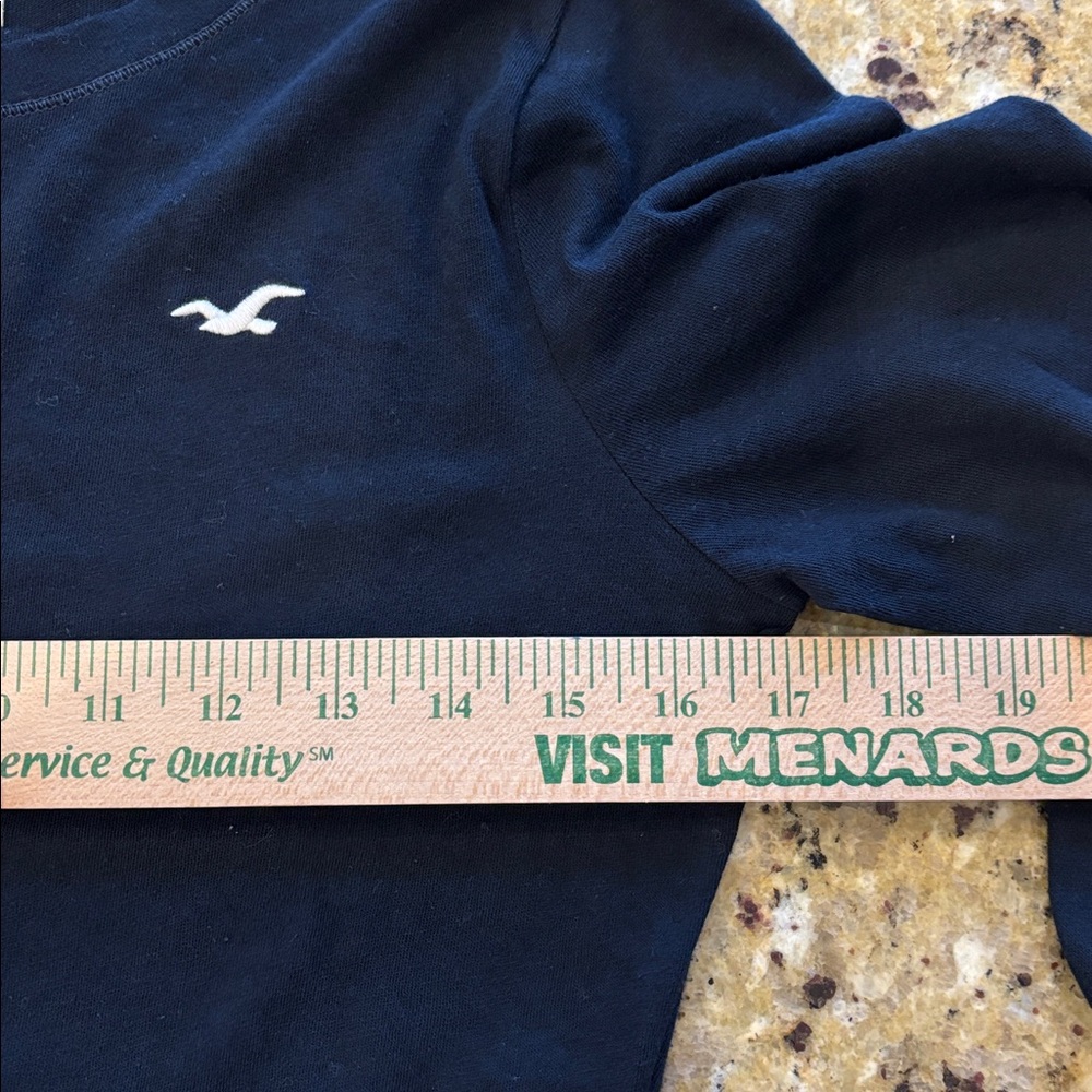 Hollister Shirt Navy Blue Y2K Long Sleeve Medium Bird‎ Logo Slim Fit 2010s - Picture 7 of 8